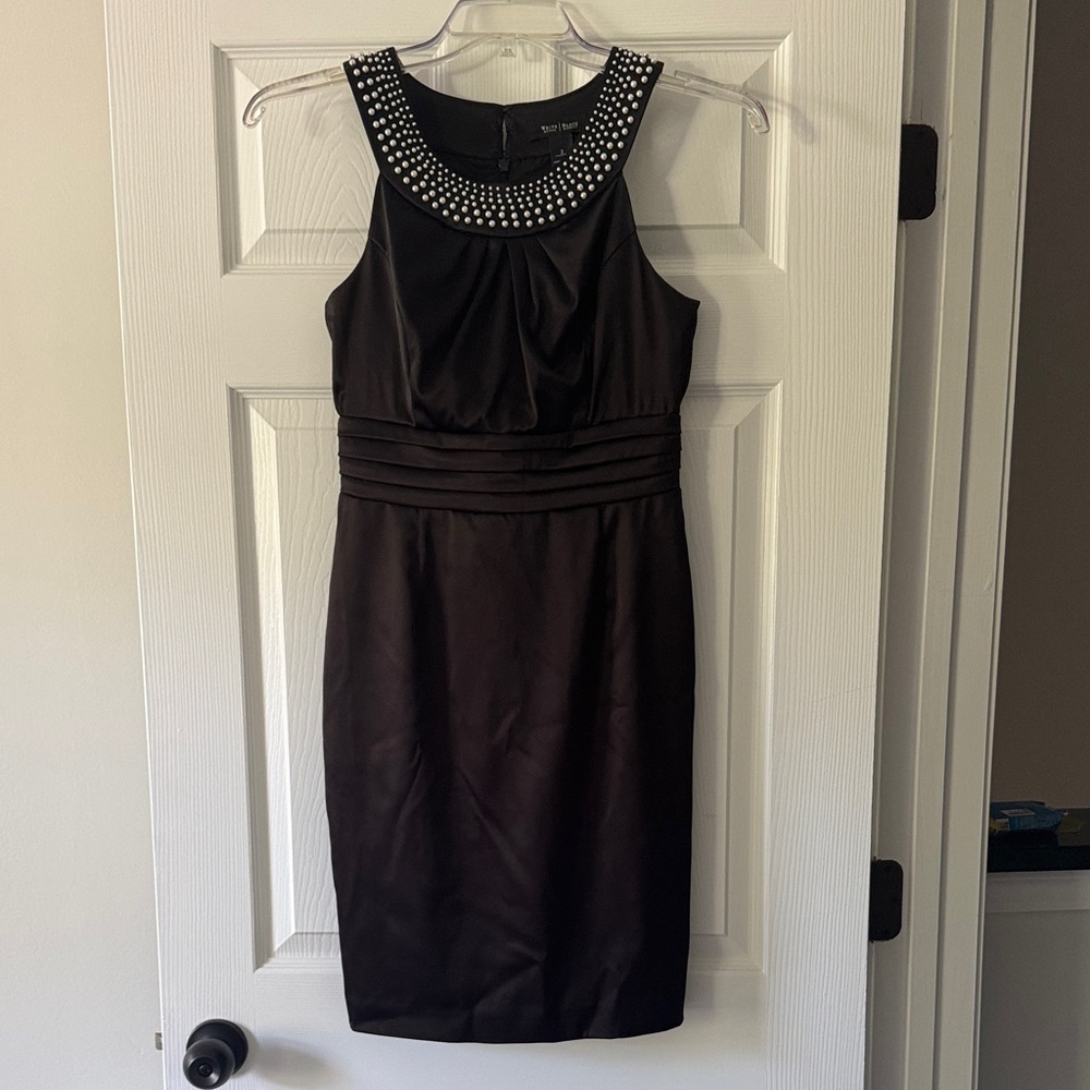 White House Black Market Black Mini Dress with Embellished Neckline